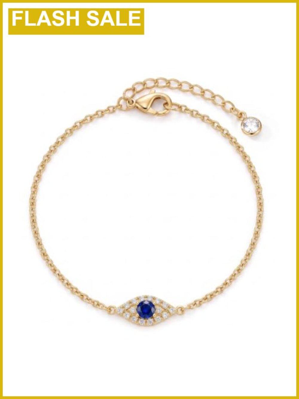 14K Gold Plated Evil Eye Link Charm Bracelet with Cubic Zirconia Adjustable
